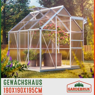 Gardebruk Gewächshaus, Aluminium 3,6m² mit Fundament 190x190cm inkl. Dachfenster Treibhaus