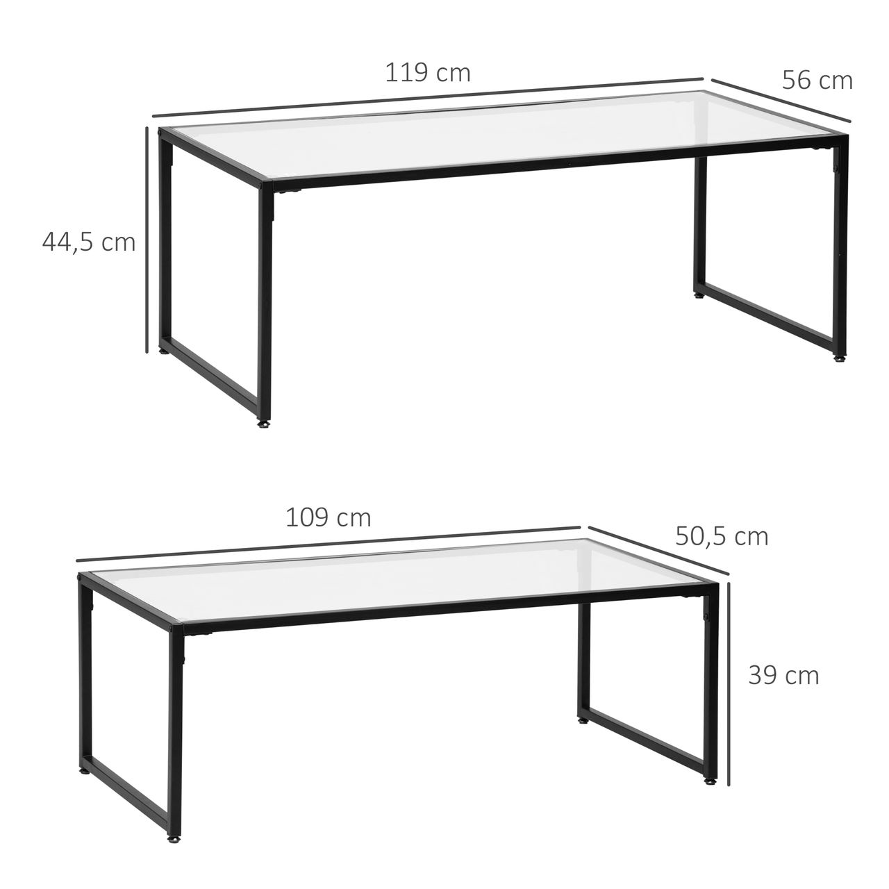 HOMCOM Couchtisch 2er-Set Beistelltisch, Kaffeetisch, Satztisch, Stahl, Schwarz