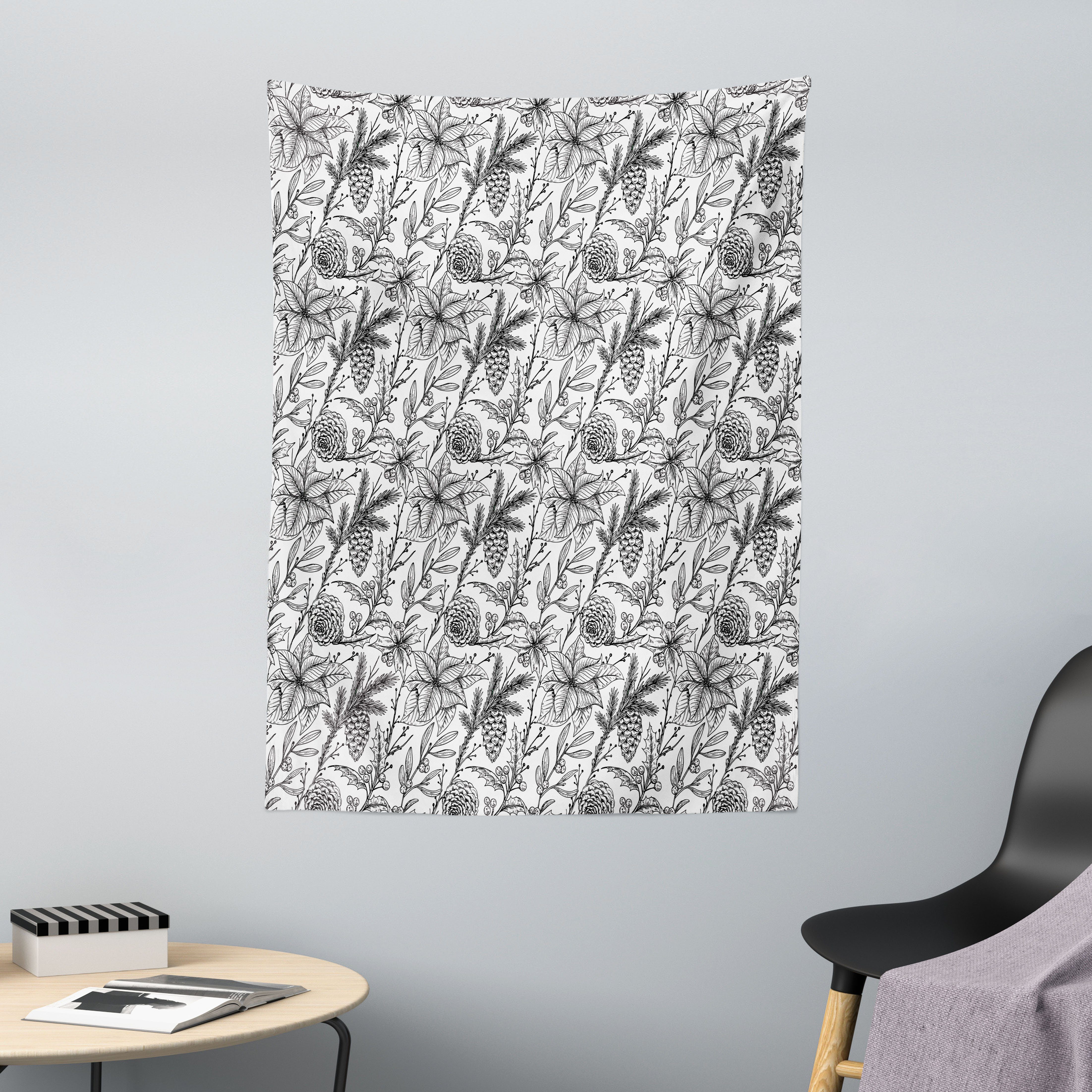 Wandteppich aus Weiches Mikrofaser Stoff Für das Wohn und Schlafzimmer, Abakuhaus, rechteckig, Pine Cone Mistletoe Dogwood Blumen