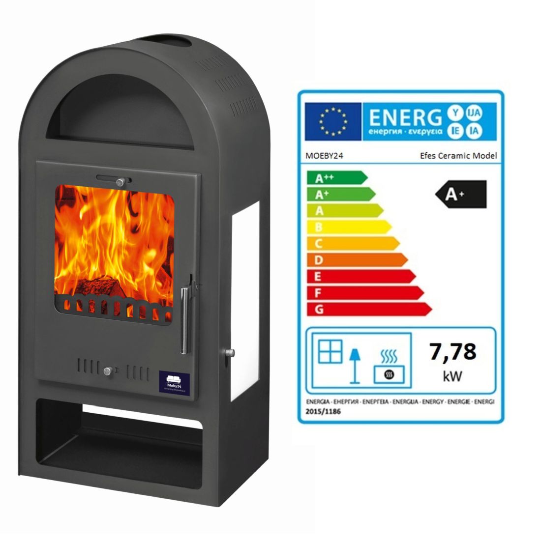 Moeby24 Kamin Ofen Kaminofen Anthrazit 7,78KW Rauchrohr A  EEK A