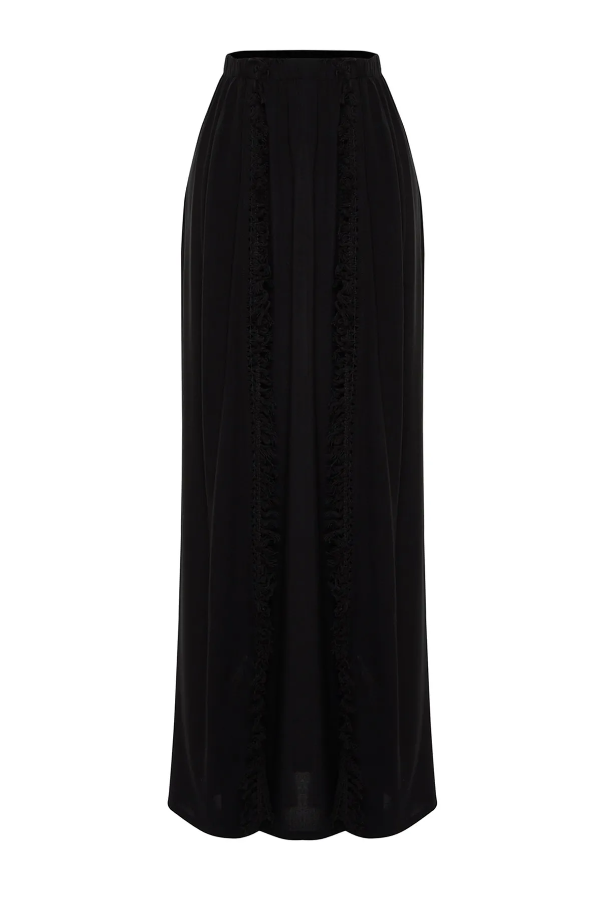 Trendyol Collection  Schwarzer Maxi-Rock mit gewebten Quasten TBESS21ET0133
