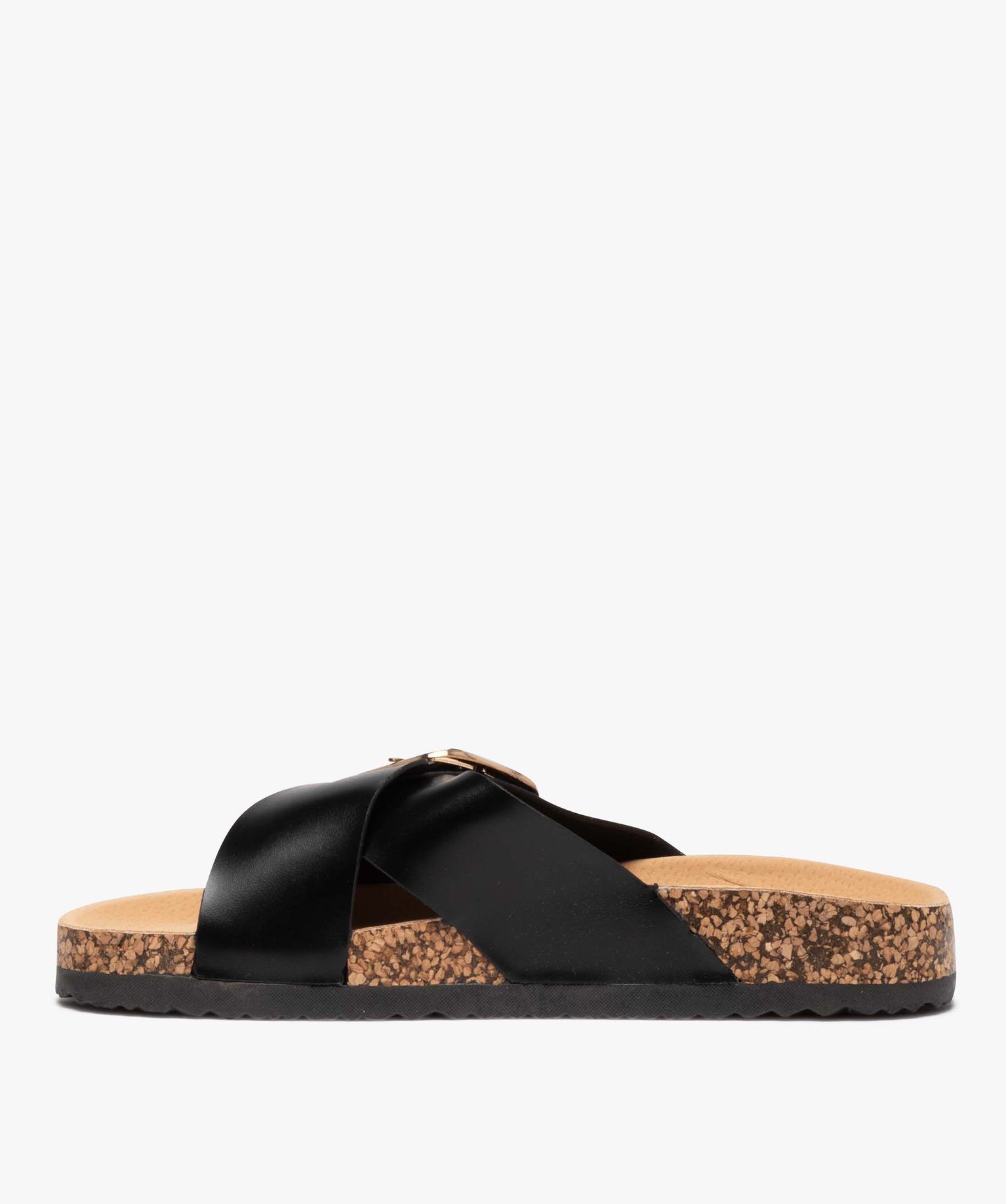 Mules femme unies à brides larges et croisées avec boucle ... noir | GEMO