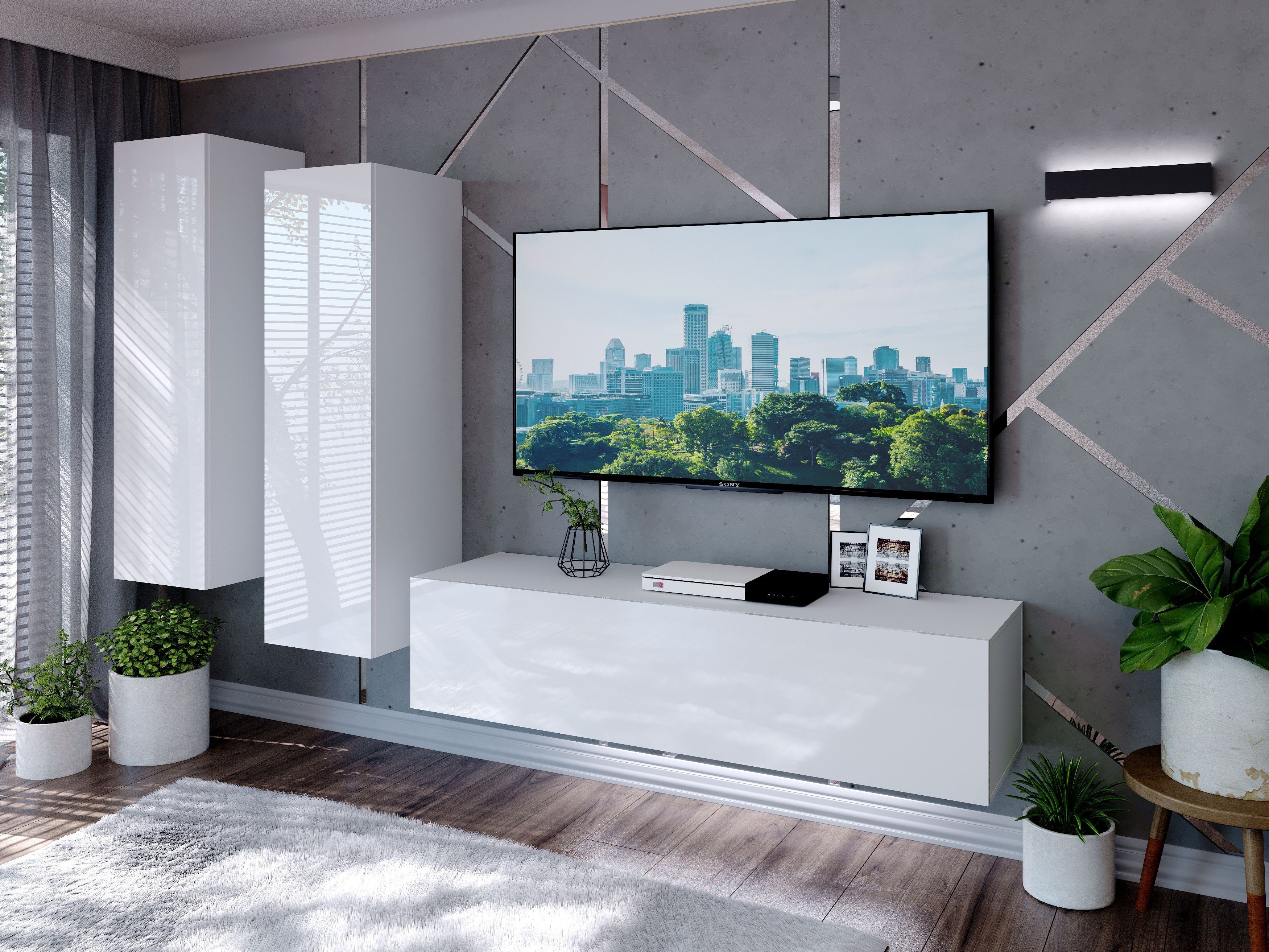 Domando Wohnwand Wohnwand Imperia M7, (3-St), Breite 250cm, Push-to-open-System, LED Beleuchtung, Hochglanz