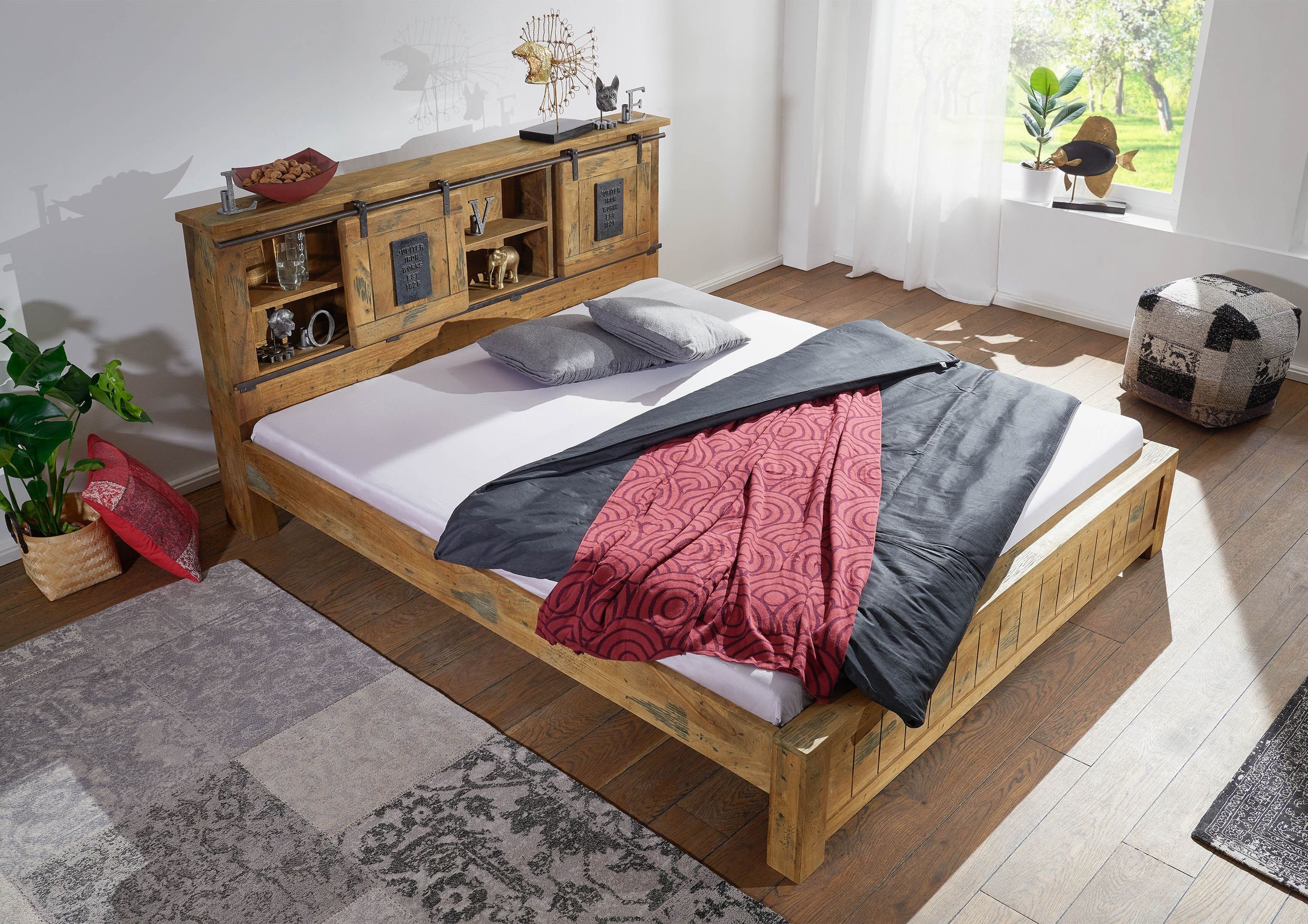 Massivmoebel24 Massivholzbett Bett Mango 140x200 natur lackiert RAILWAY #172