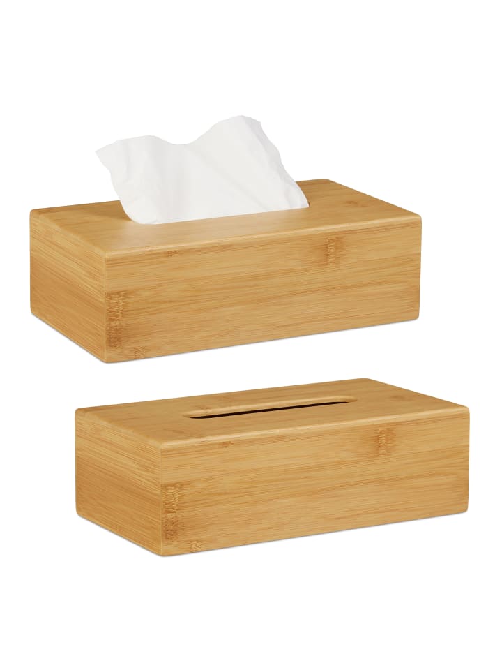 relaxdays 2 x Kosmetiktücherbox in Natur - (B)27,5 x (H)8,5 x (T)15,5 cm günstig kaufen onesize