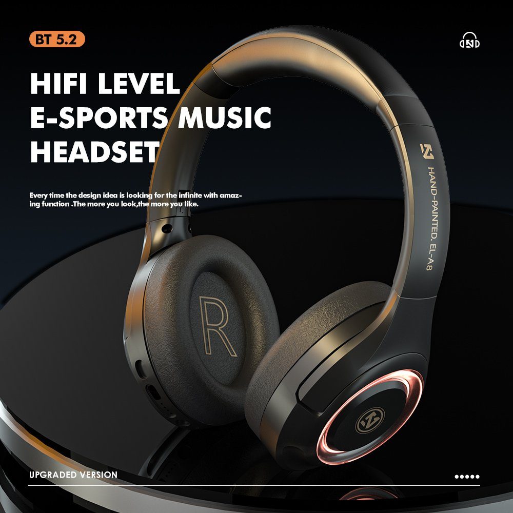 Mutoy Gaming Headset mit RGB Atemlicht&Mikrofon abnehmbar,Over Ear-Kopfhörer Gaming-Headset (Headset mit Mikrofon, Noise-Cancelling,Hi-Fi Stereo,Faltbare, Bluetooth Wireless)