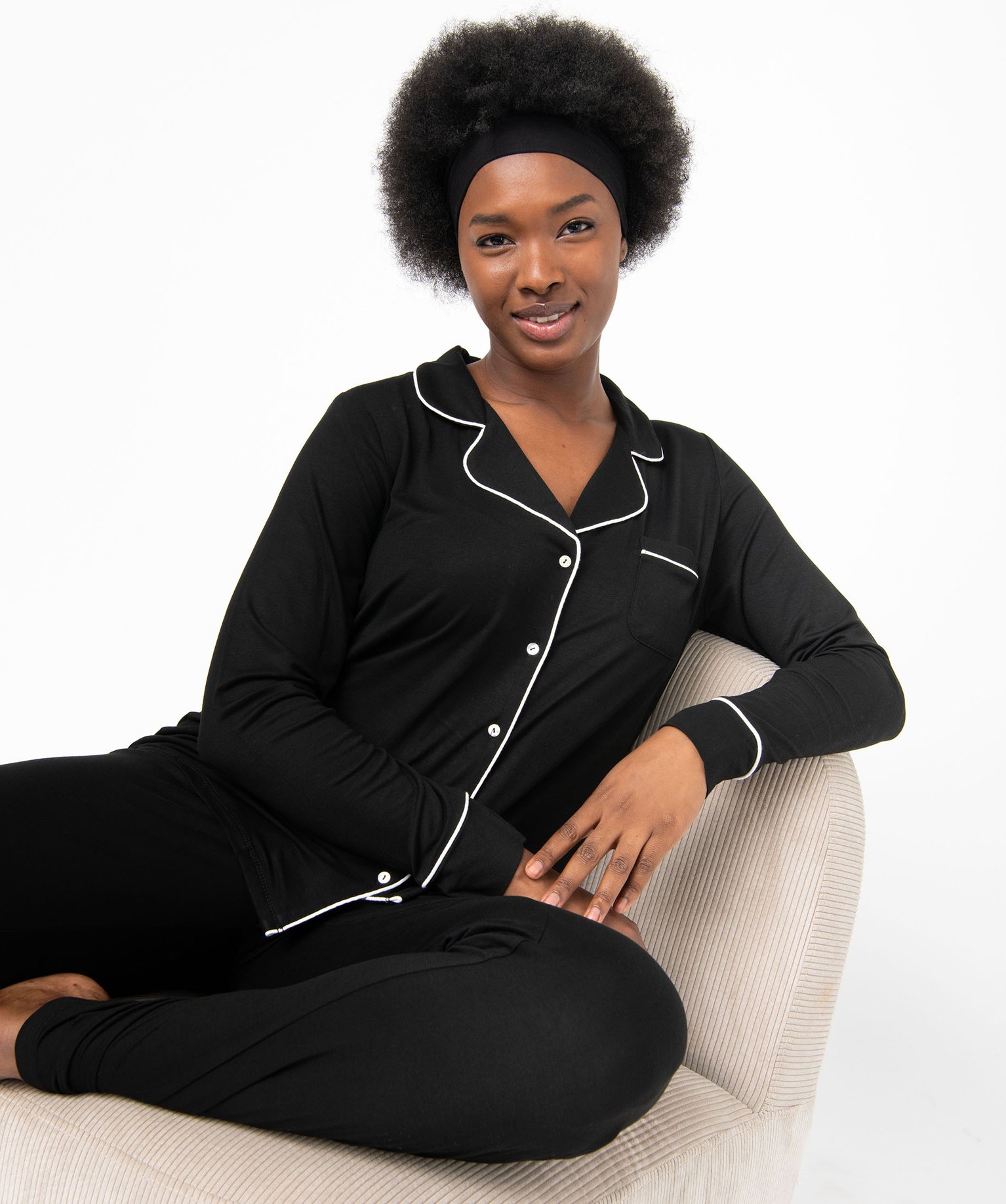 Pyjama deux pièces : chemise et pantalon femme noir | GEMO
