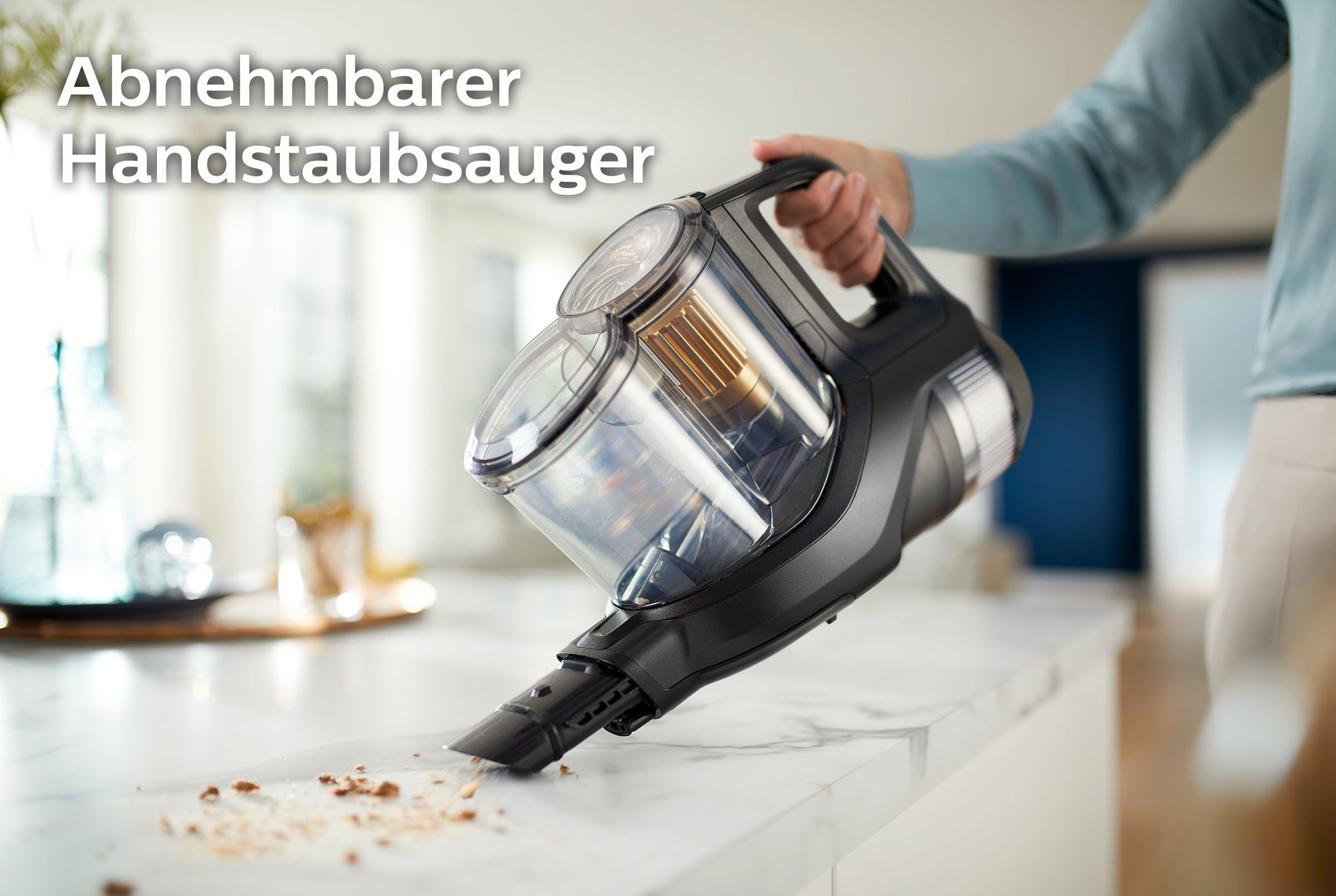 Philips Nass-Trocken-Akkusauger XC8347/01 SpeedPro Max Aqua Plus, beutellos, mit 80 Minuten Laufzeit, Wischfunktion und 360°-Saugdüse