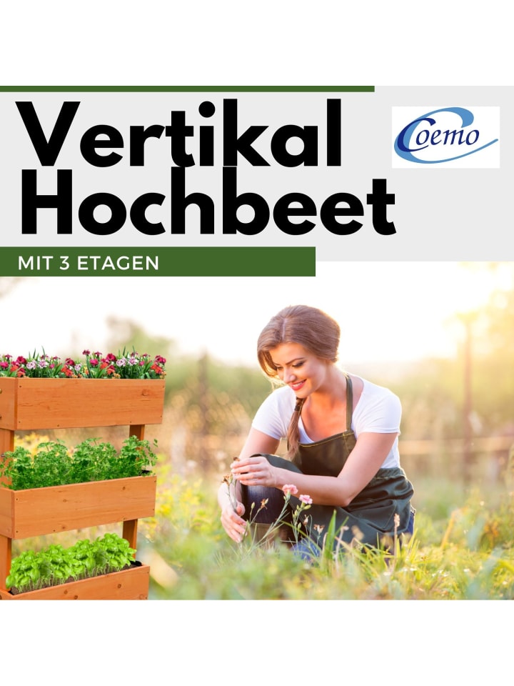 Coemo Kleines Vertikalbeet Hochbeet 3 Etagen inkl. Pflanzfolie in Natur günstig kaufen