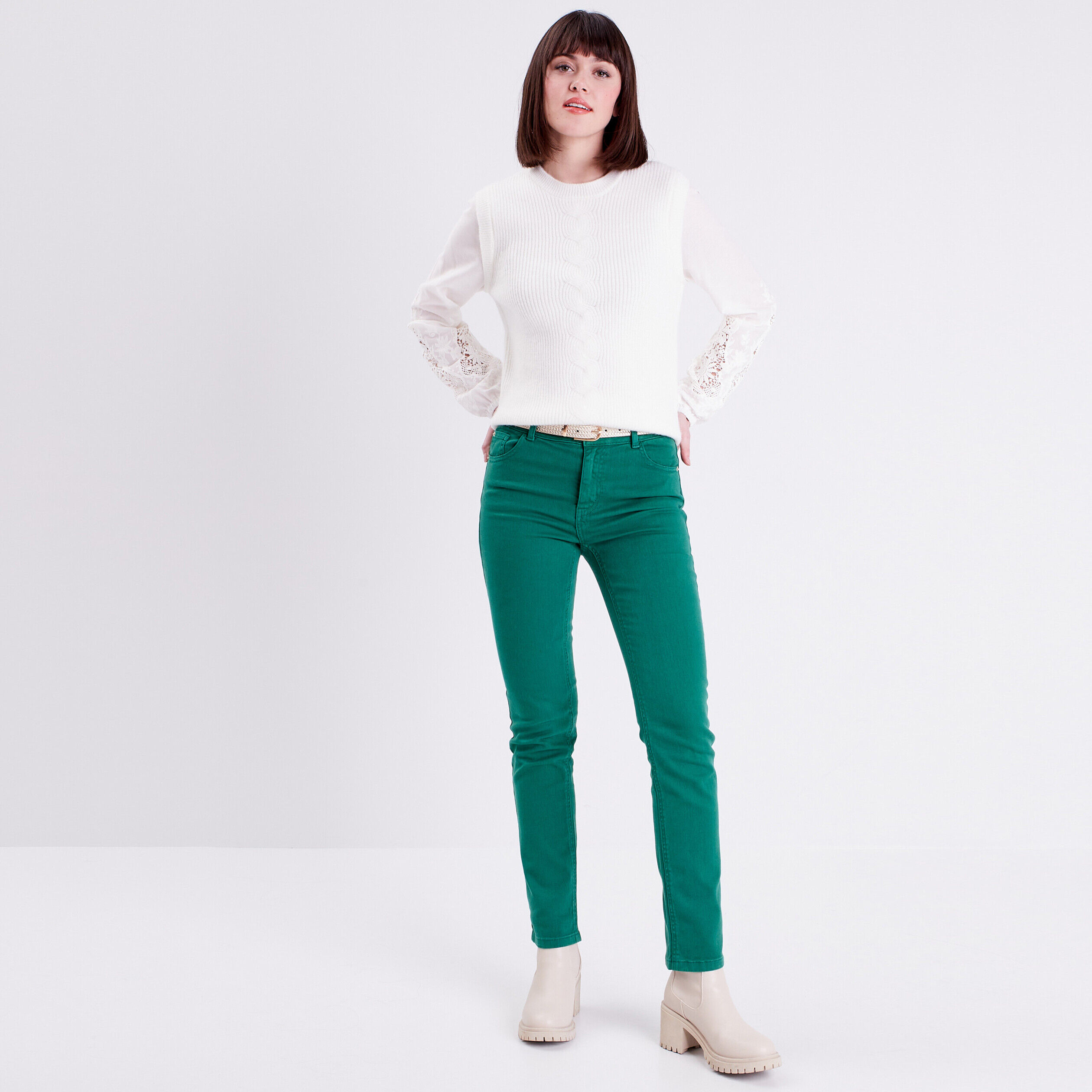 Jeans regular vert femme | Cache Cache