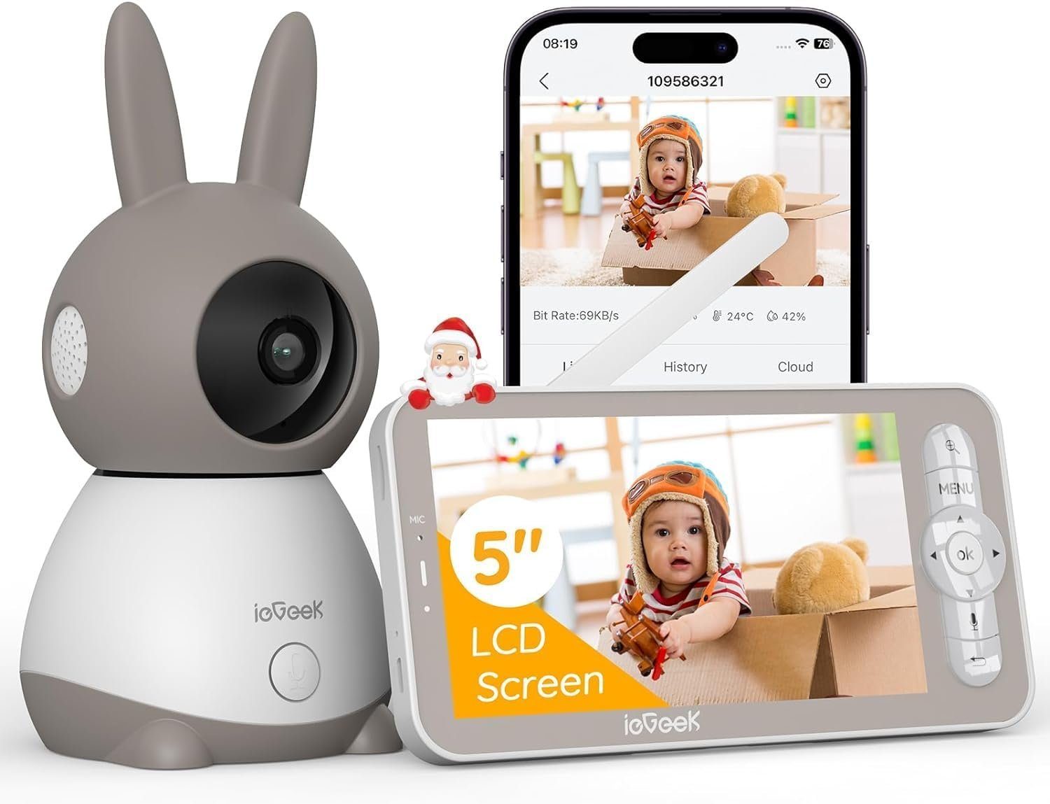 ieGeek Video-Babyphone Babyphone mit Kamera, 2K 3MP Babyfon Video, 5