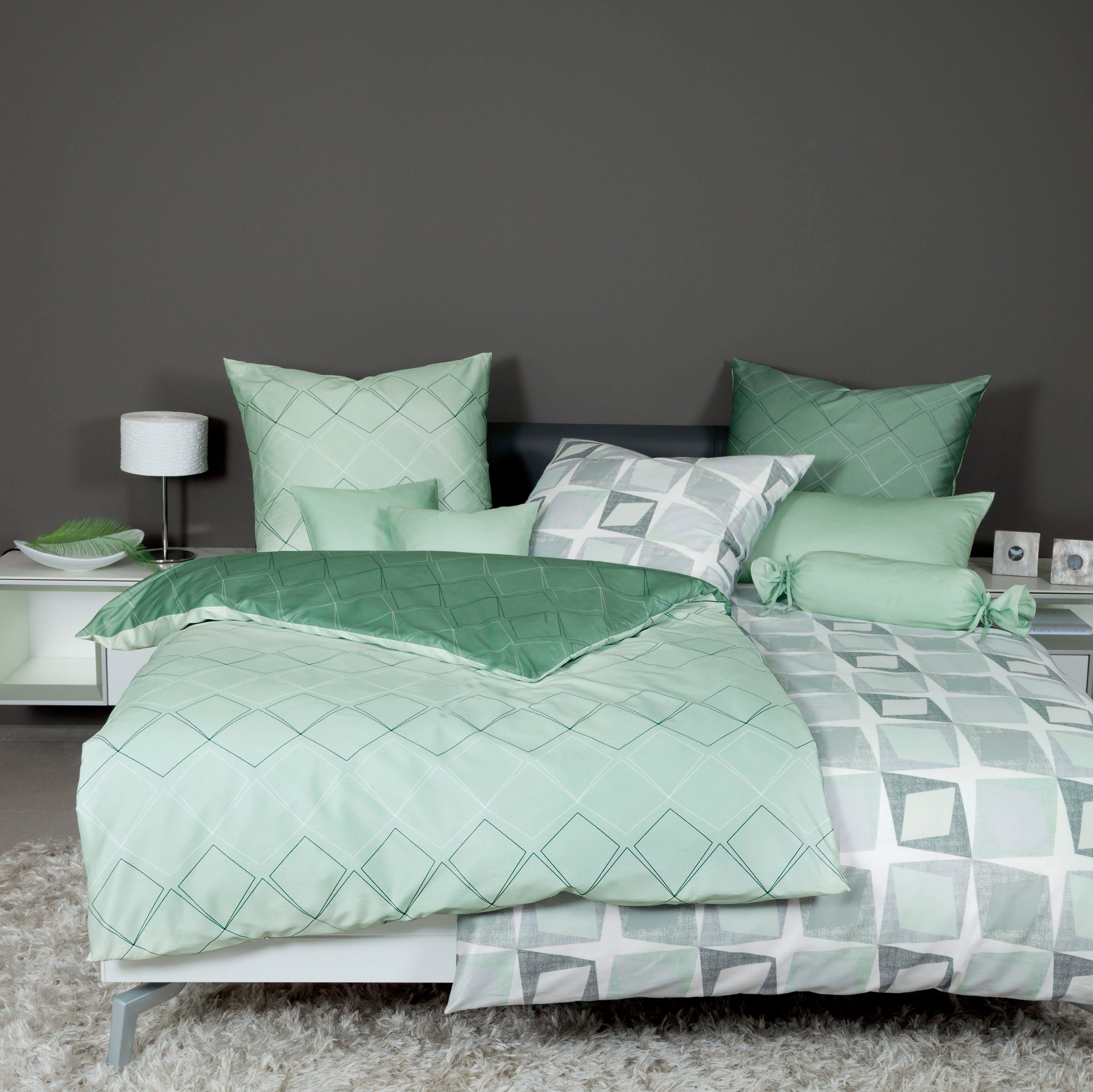 Wendebettwäsche J. D. 87053 in Gr. 135x200, 155x220 oder 200x200 cm, Janine, Mako-Satin, 2 teilig, Bettwäsche aus Baumwolle, Bettwäsche mit Rauten-Design