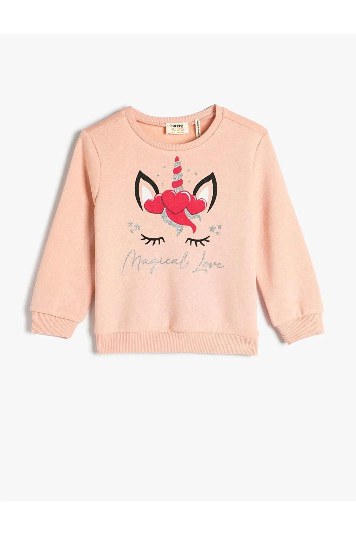 Koton  Sweatshirt mit Einhorn-Aufdruck, langärmlig, Rundhalsausschnitt, erhabene Baumwolle