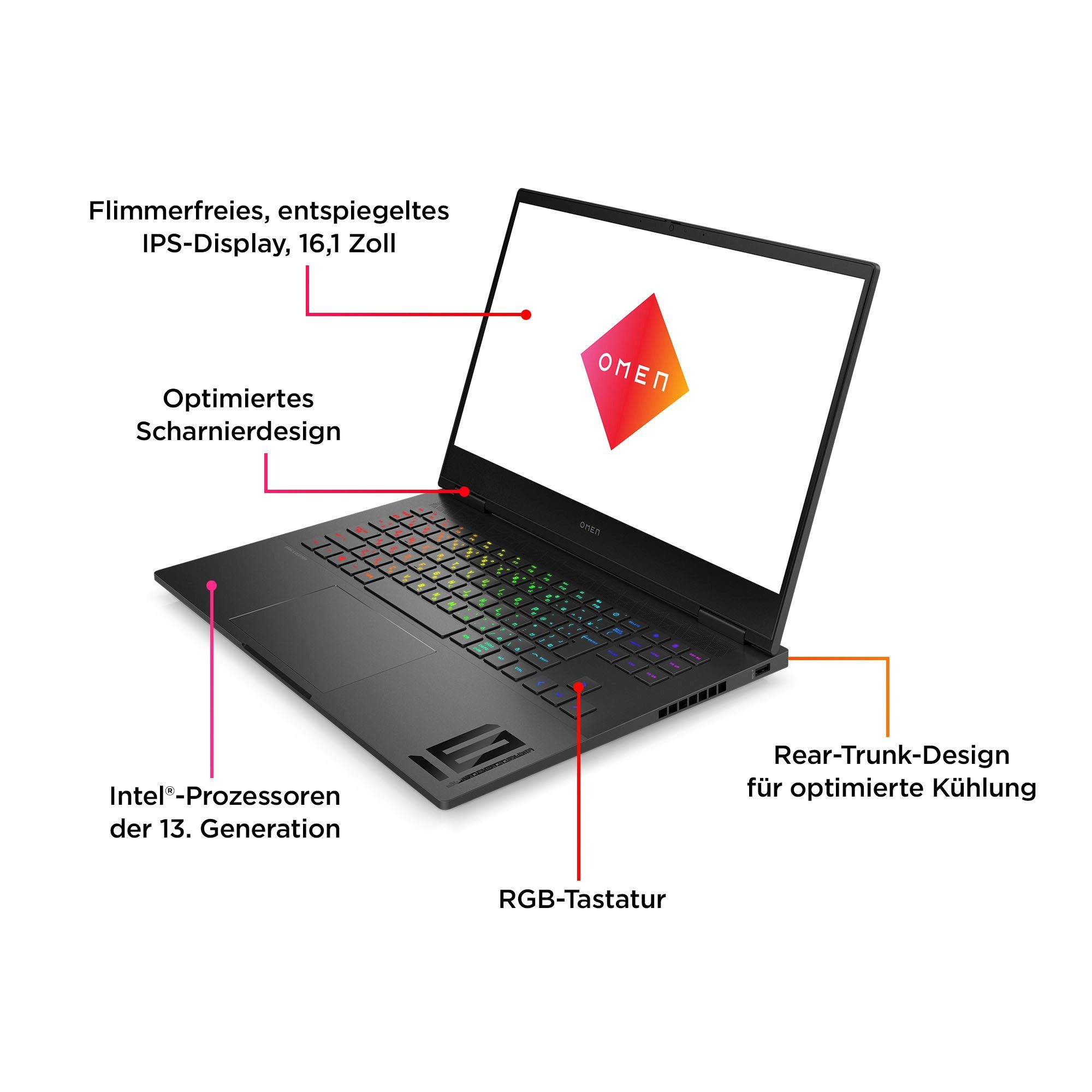 HP Omen 16-wf0075ng Gaming-Notebook (40,9 cm/16,1 Zoll, Intel Core i7 13700HX, GeForce RTX 4070, 512 GB SSD)