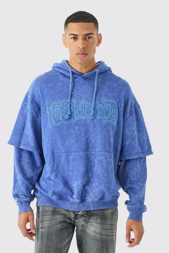 Bestickter Oversize Hoodie mit Acid-Waschung