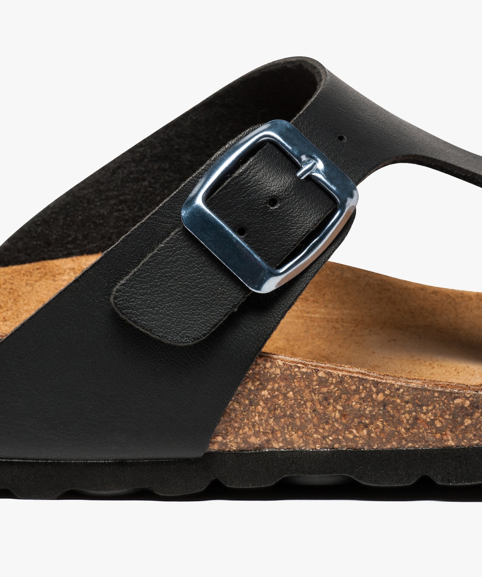 Mules femme à talon plat avec large bride en T unie noir | GEMO