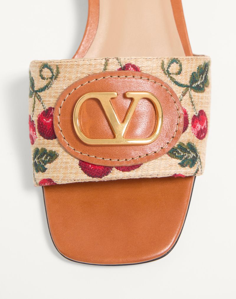 VLogo Signature Raffia Jacquard Slidesandaler med Kirsebærmotiv 20 mm