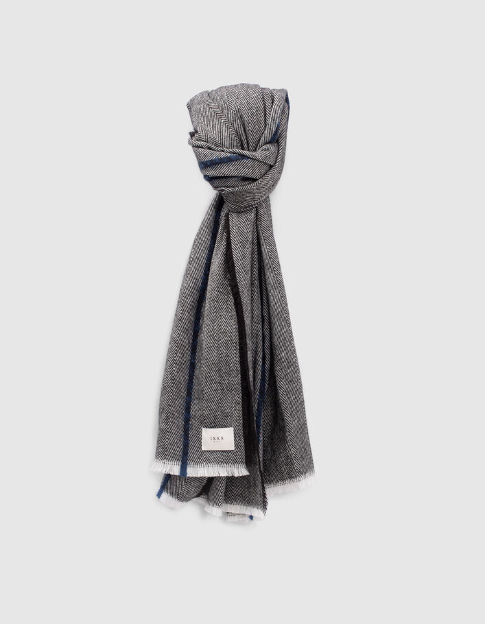 Echarpe grise motif chevrons et rayures indigo Homme