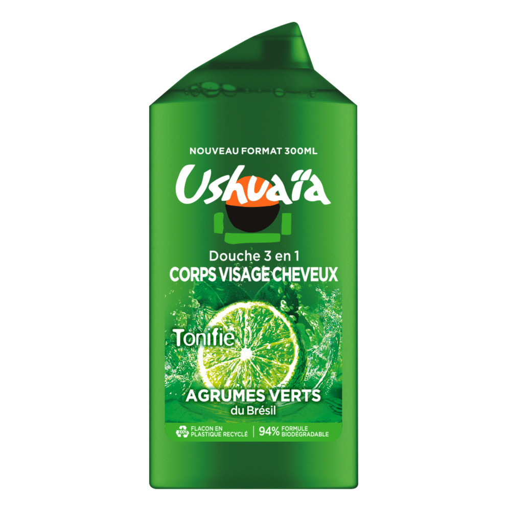 ushuaïa Ushuaïa Gel Douche 3 en 1 Visage Corps Cheveux Agrumes 300ml Douche Visage Corps Cheveux Agrumes