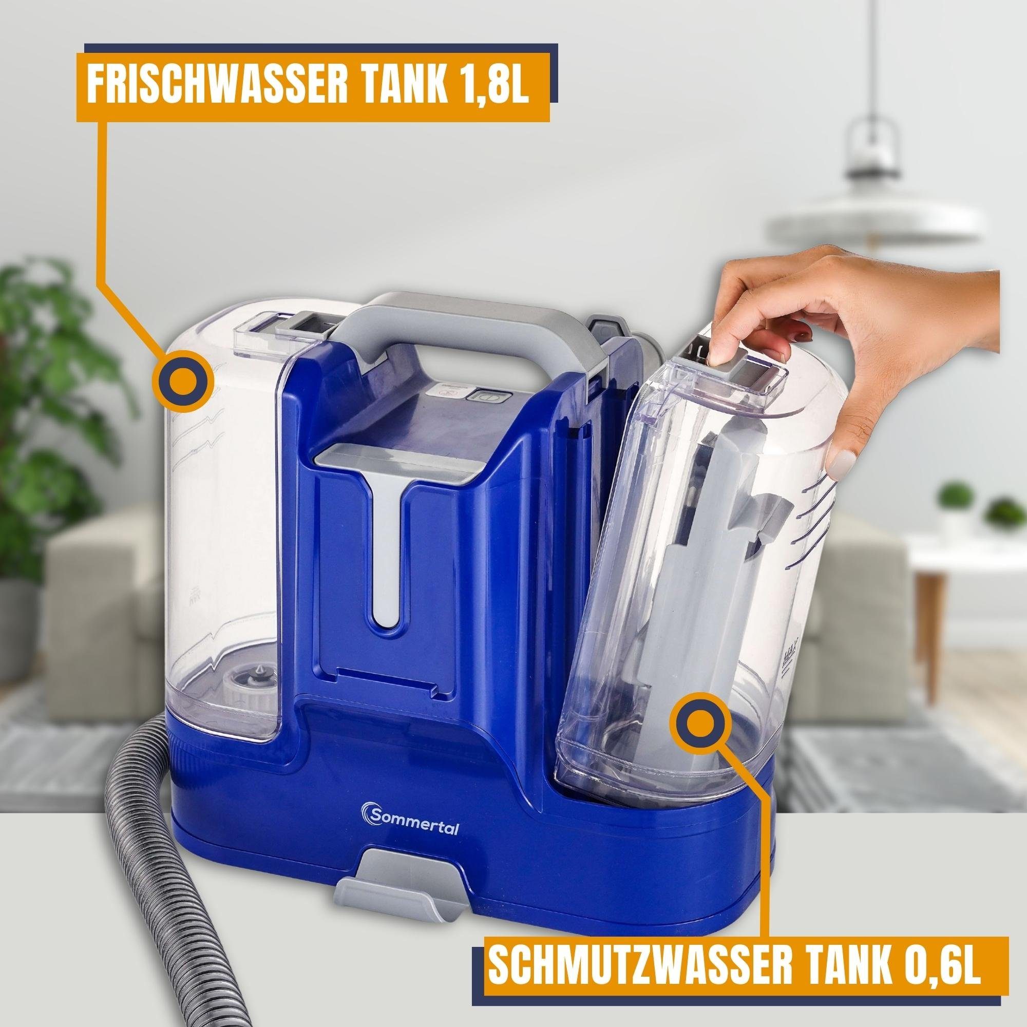 Sommertal Teppichreinigungsgerät SOMMERTAL CompactCleaner WS450 5in1, Gerät für Teppiche, Treppen, Polster, Sofa, Auto, Tiere, Flecken