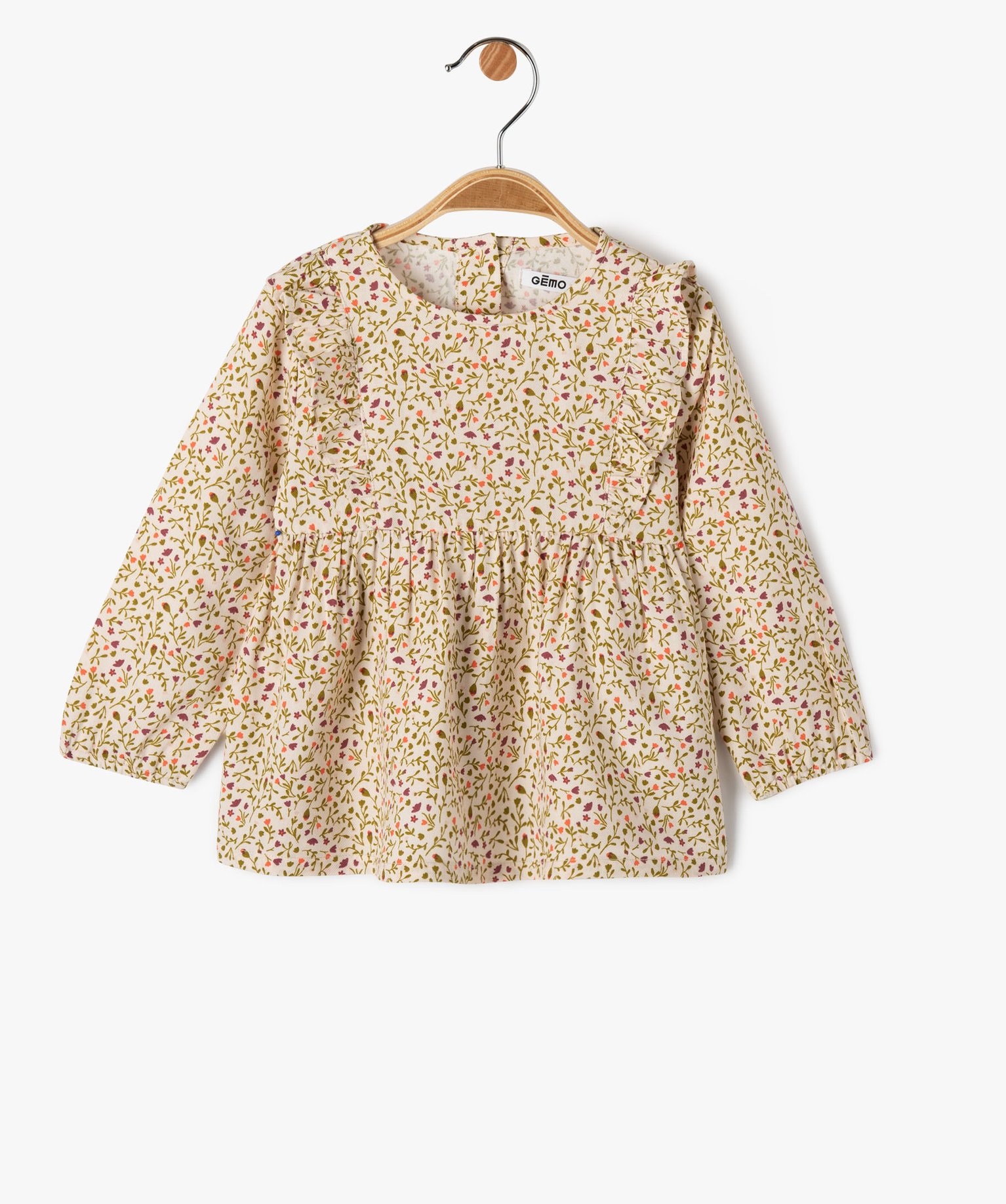 Blouse bébé fille imprimée avec volants sur le haut du buste ecru | GEMO