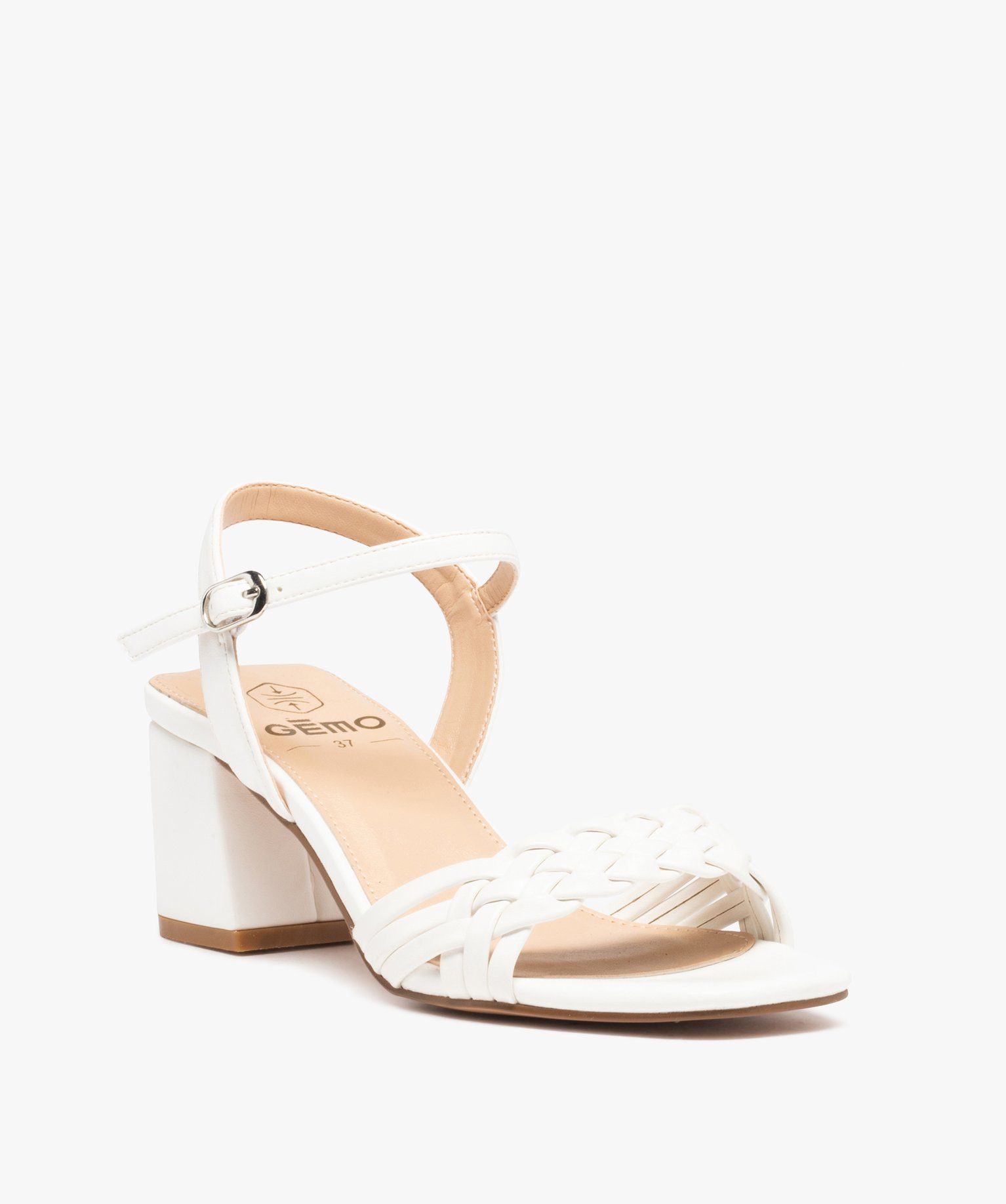 Sandales femme à talon et brides tressées unies blanc | GEMO