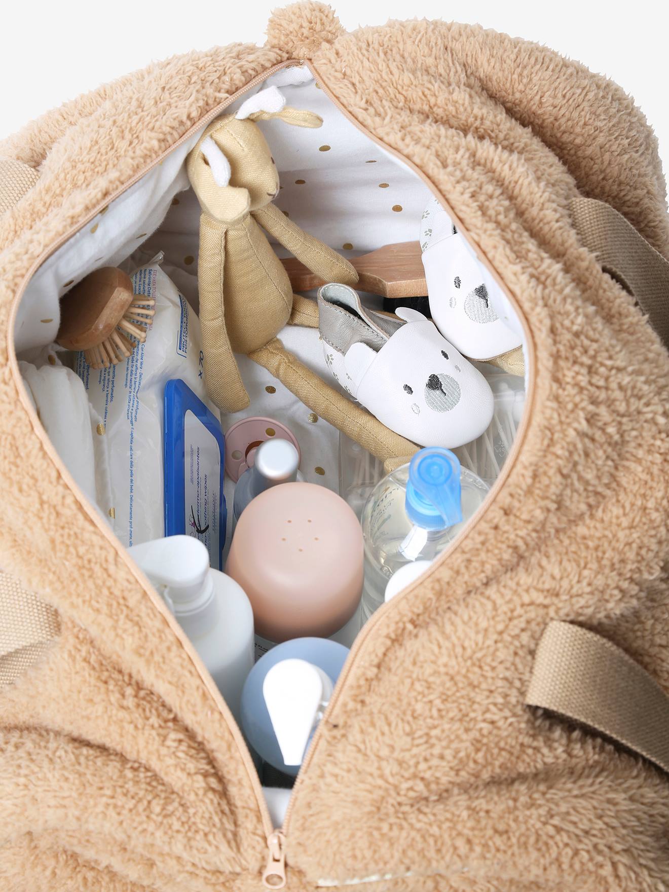 Vertbaudet Wickeltasche BABY ROLL, Fell-Imitat - braun/bär