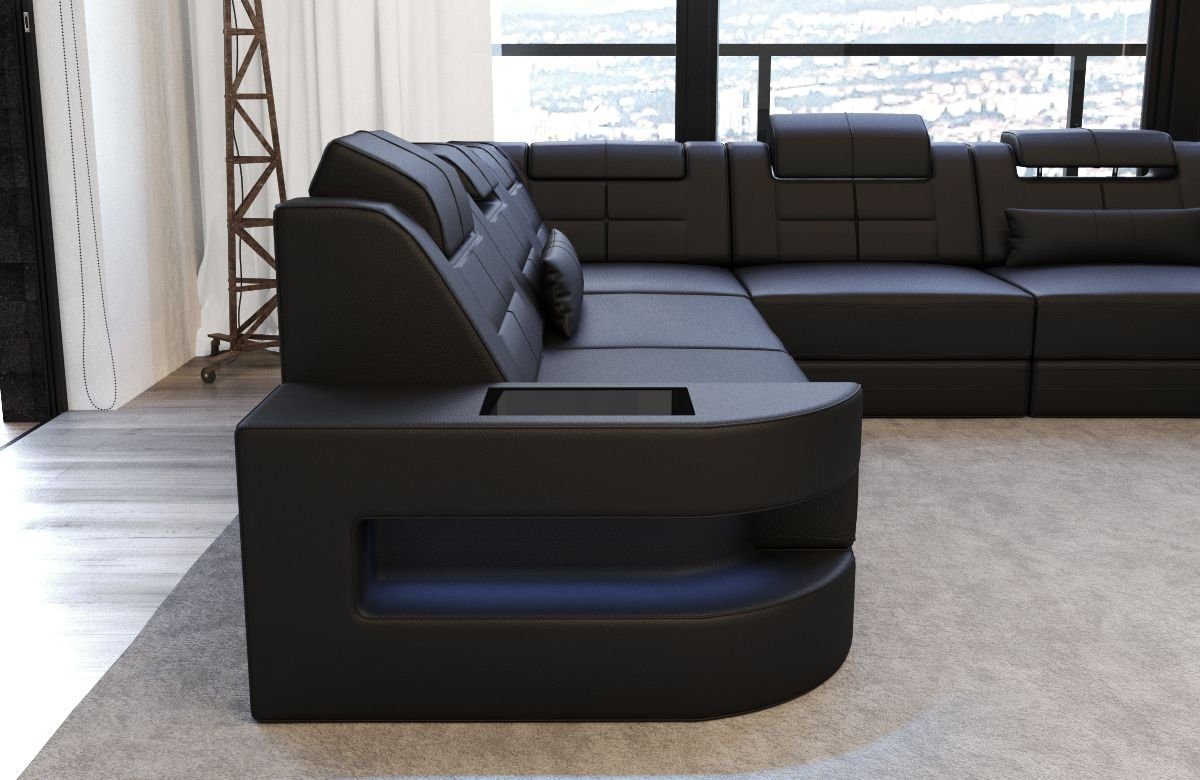 Sofa Dreams Wohnlandschaft Leder Ledercouch Sofa Como U Form Ledersofa, Couch, mit LED, wahlweise mit Bettfunktion als Schlafsofa, Designersofa