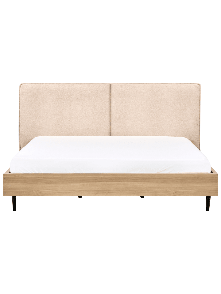 Beliani Doppelbett IZERNORE in Beige/Heller Holzfarbton/Schwarz günstig kaufen onesize