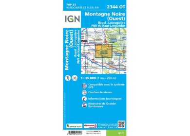 Carte IGN Montagne Noire Ouest 2344OT