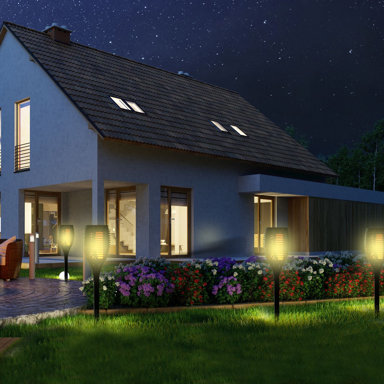 Outsunny Solarleuchte Gartenlicht 4er-Set Lampe 6–8 h IP44 Wasserfest Kunststoff Schwarz Ø12 x H78 cm