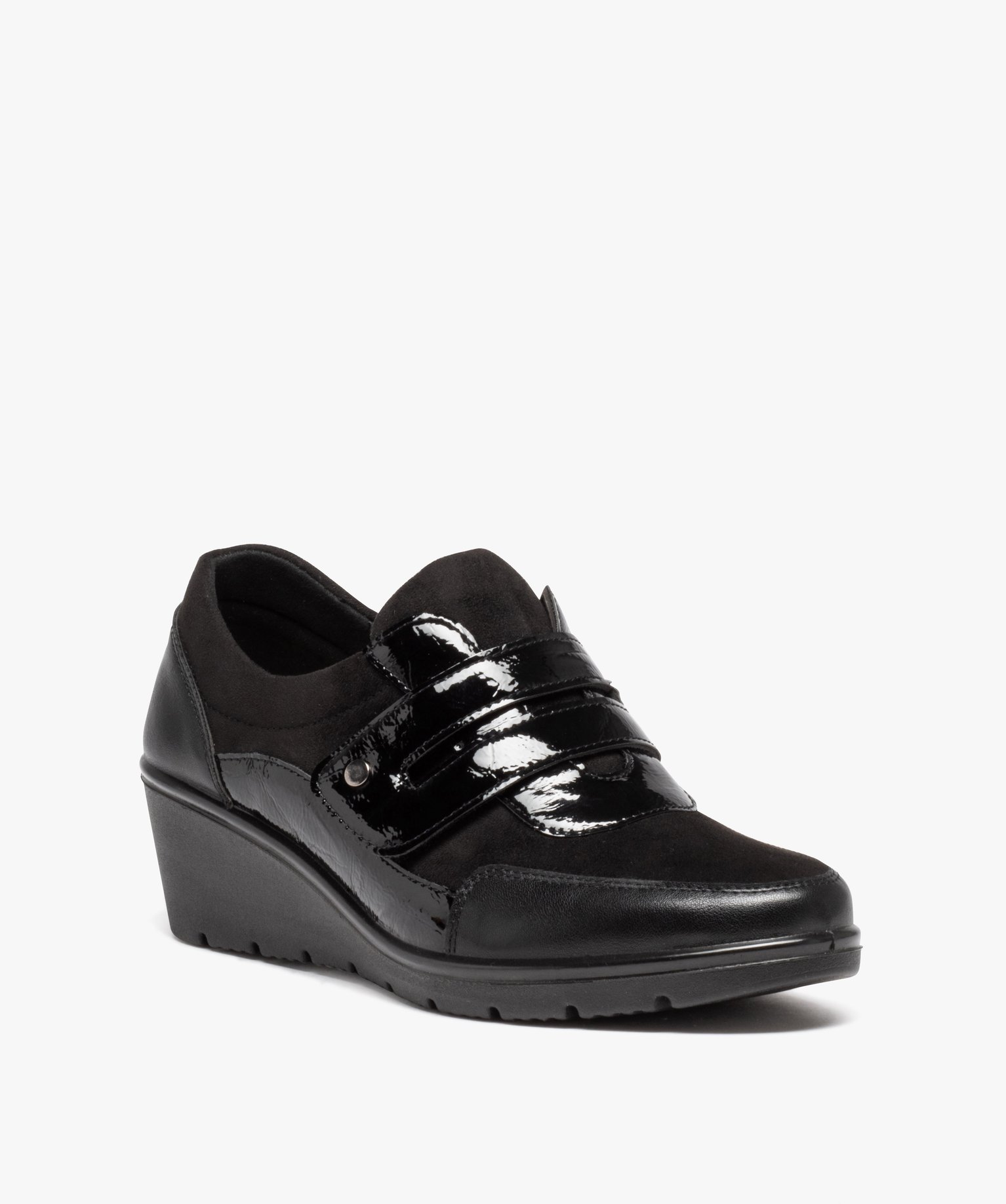 Mocassins femme confort unies à talon compensé et bride ve... noir | GEMO