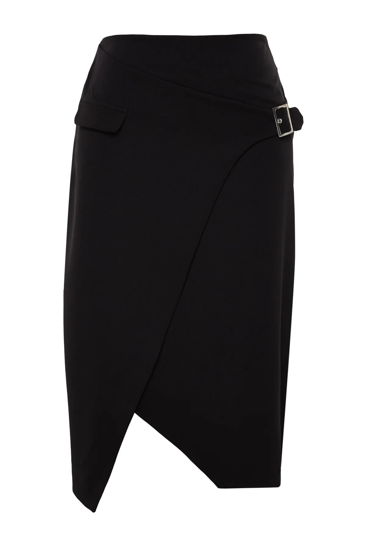 Trendyol Curve  Schwarzer Midi-Strickrock mit Wickelschnalle und detailliertem Detail