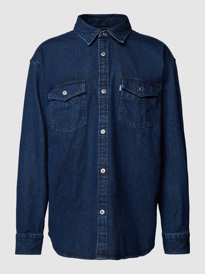 Regular Fit Jeanshemd mit Brusttaschen Modell 'SILVERTAB' in marineblau