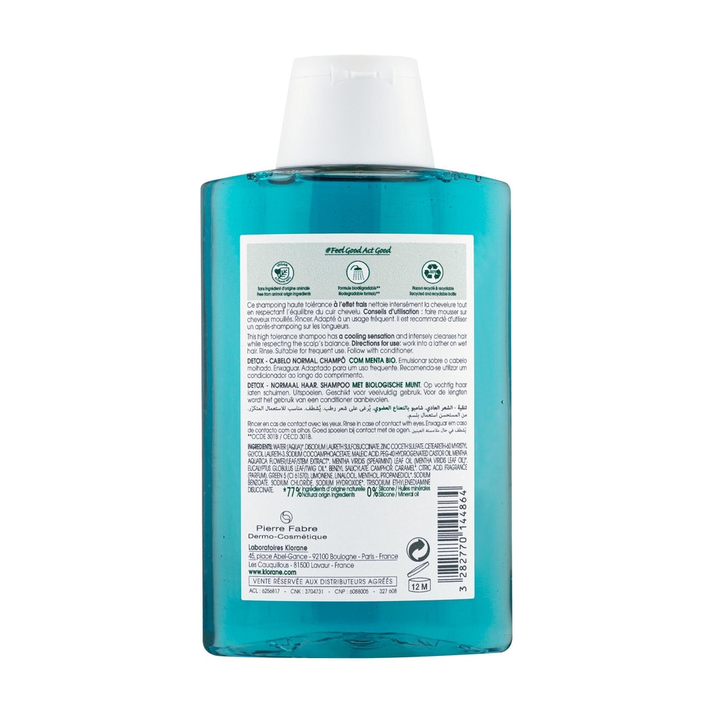 Klorane Menthe aquatique BIO Shampooing détox 20 0ml Shampooing