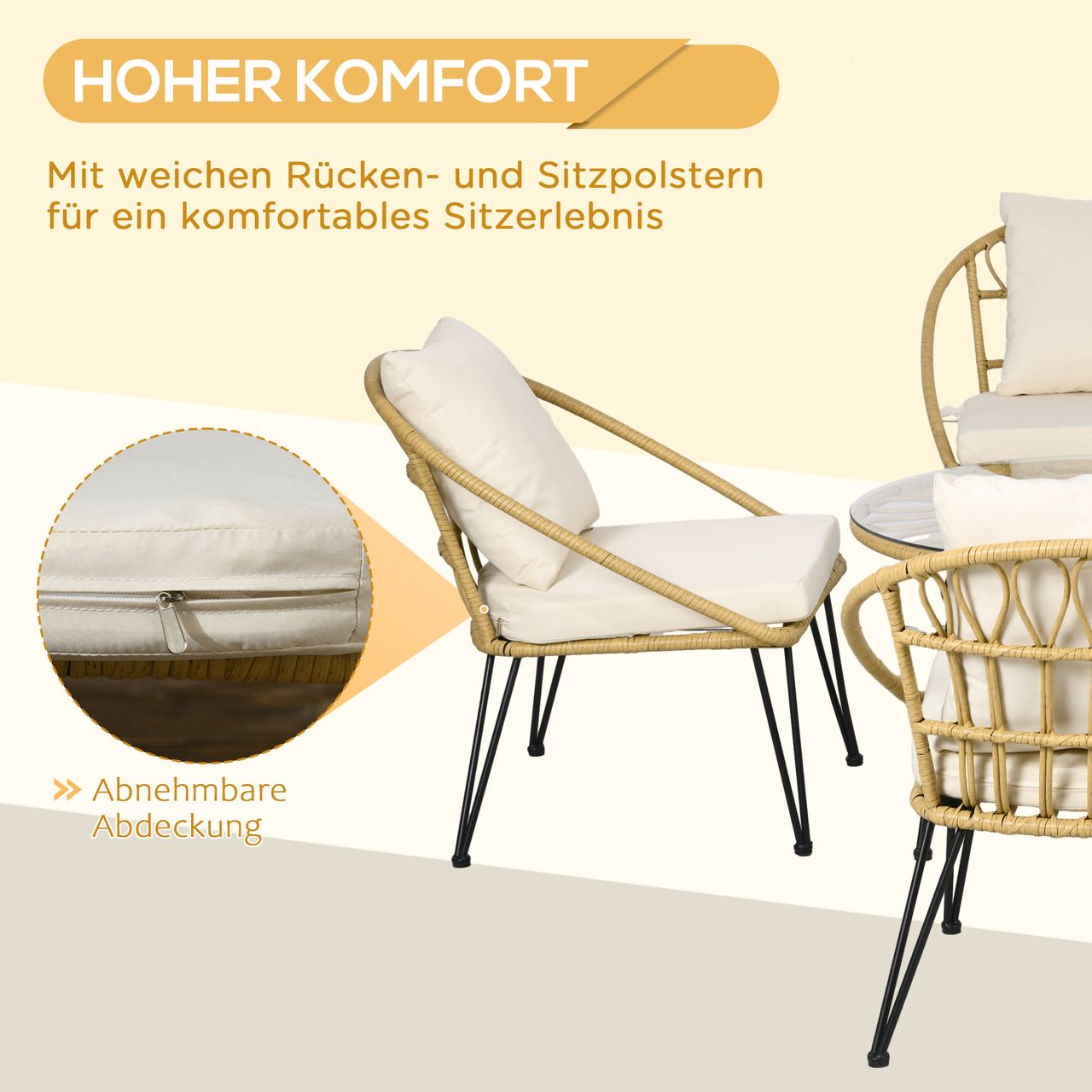 Outsunny Polyrattan Gartenmöbel-Set, Sitzgarnitur, 1 Esstisch & 4 Stühle, Beige