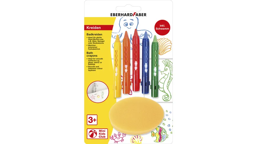 EBERHARD FABER Mini Kids Badkreiden mit Schiebehülse, 5 Farben + Schwamm