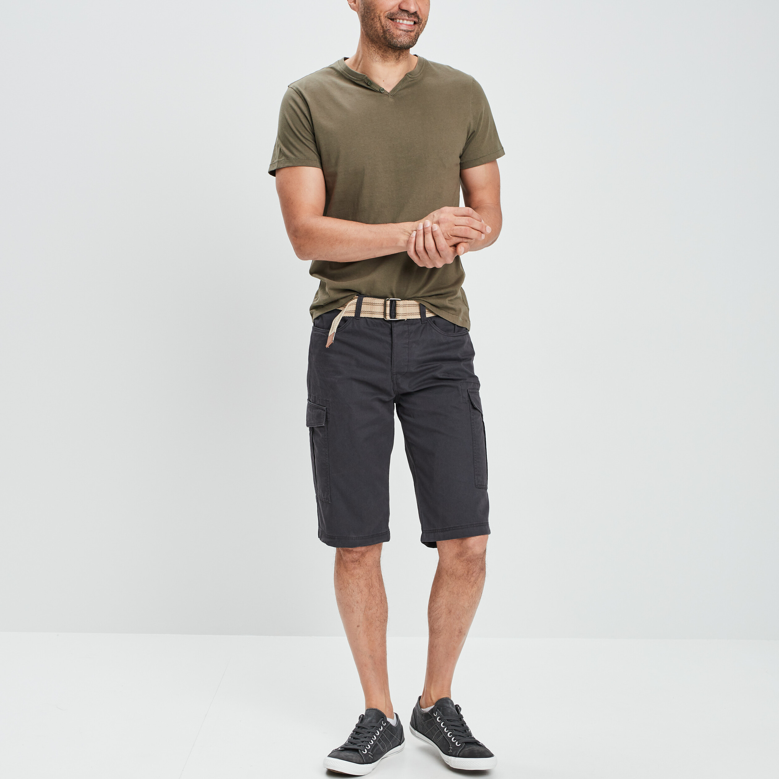 Bermuda cargo ceinturé gris foncé homme | La Halle