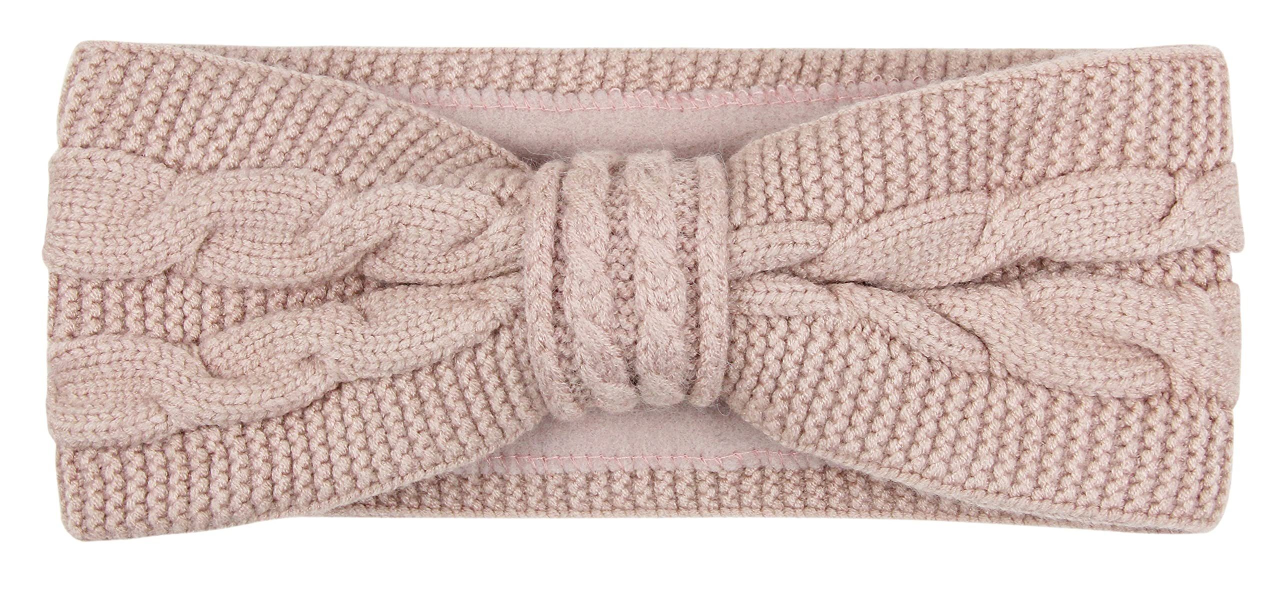 Frentree Stirnband Damen gestricktes Haarband mit Schleife und Zopfmuster, Mädchen Ohrenwärmer gefüttert mit weichem Fleece Innenfutter