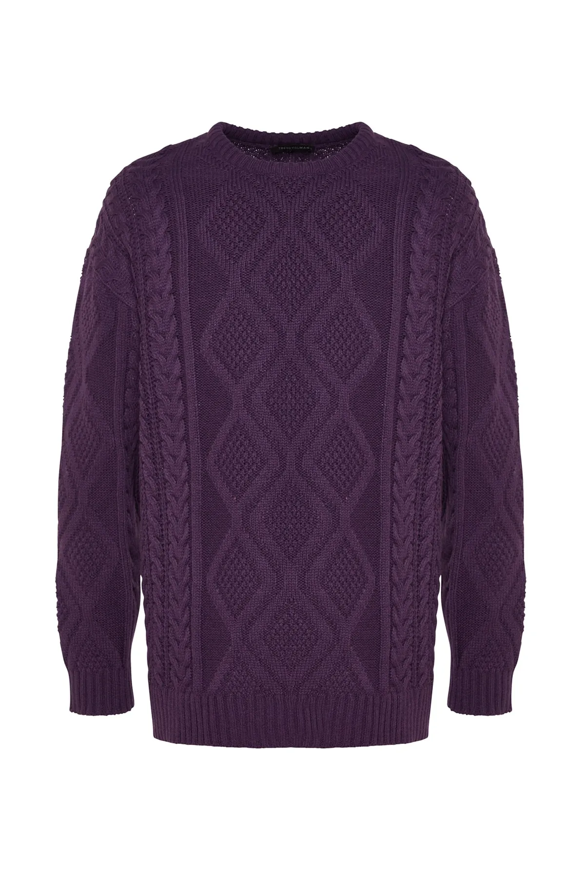 Trendyol Collection  Lila Unisex-Strickpullover mit weitem Schnitt und Rundhalsausschnitt aus geflochtenem Haar TMNAW23KZ00280