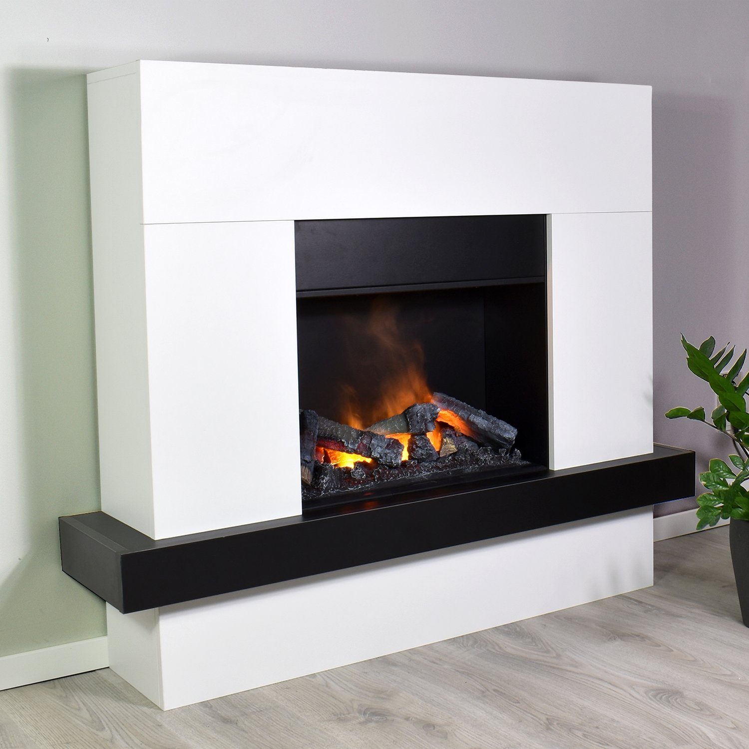 GLOW FIRE Elektrokamin weiß / Grau Hera Wasserdampf Kamin mit Heizung, elektrischer Kamin / Wasserdampfkamin mit 3D Feuer