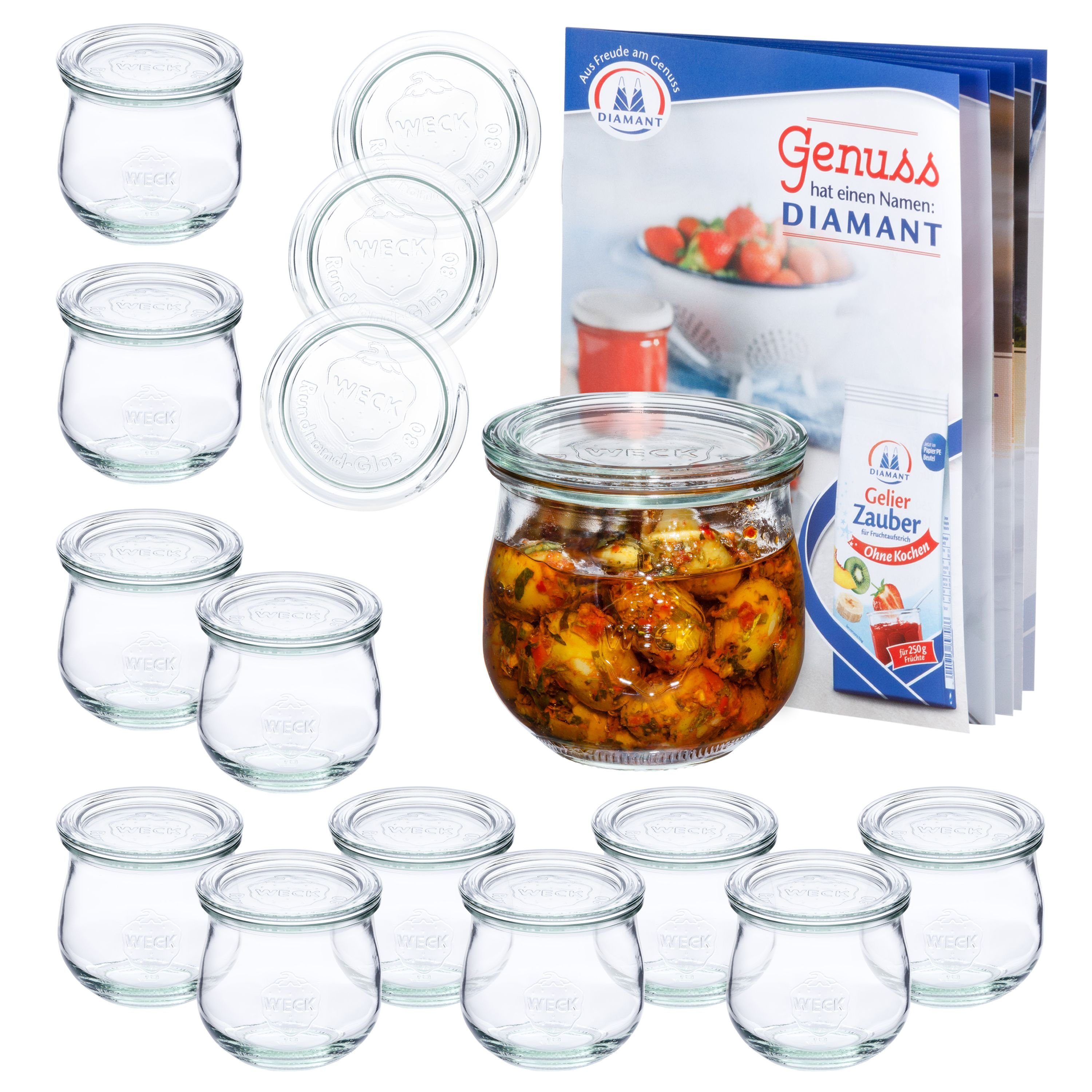 MamboCat Einmachglas 12er Set Weck Gläser 370ml Tulpenglas 12 Glasdeckel inkl Rezeptheft, Glas