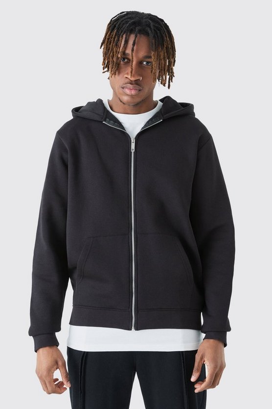 Tall Basic Hoodie in Schwarz mit Reißverschluss