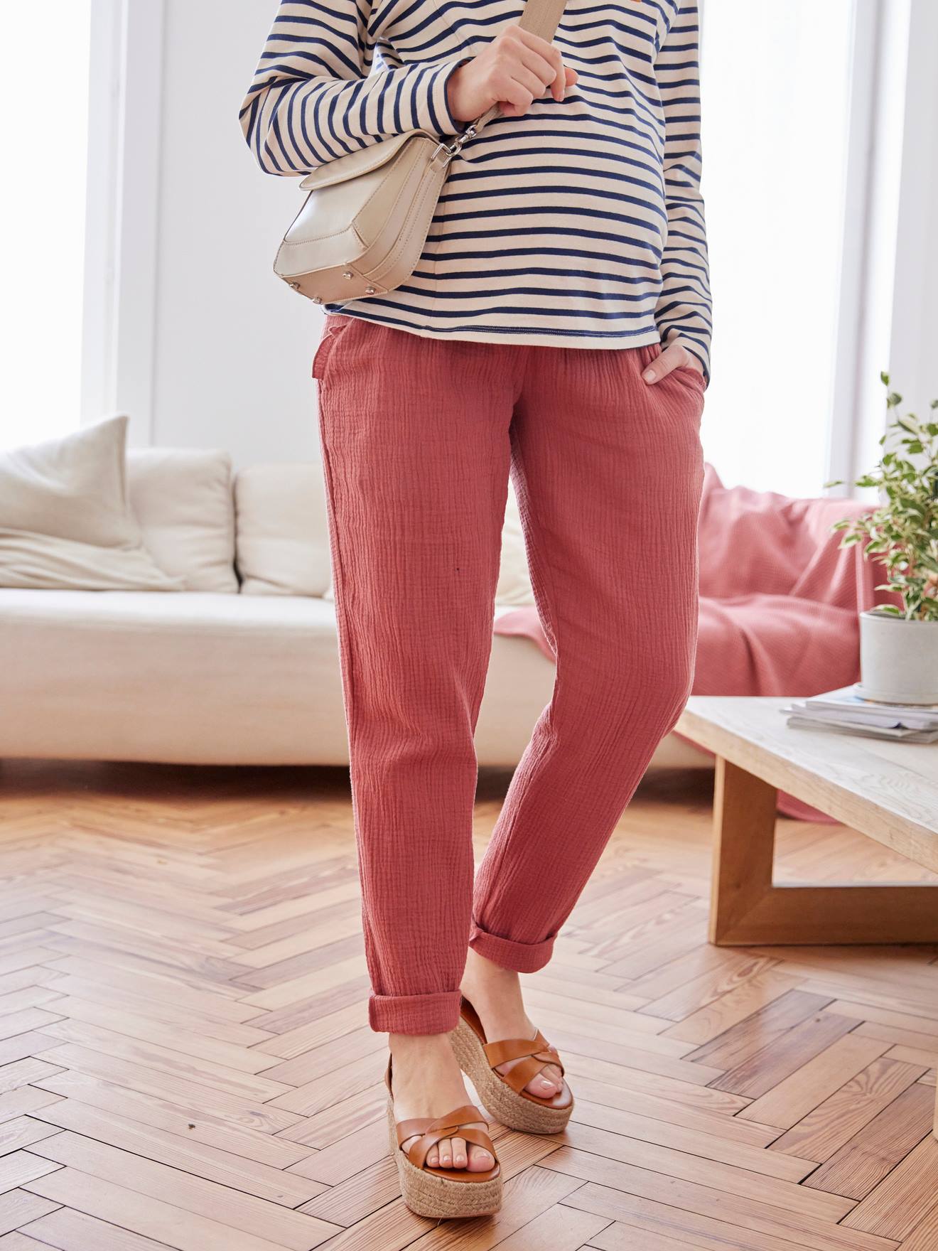 Pantalon de grossesse en gaze de coton terracotta