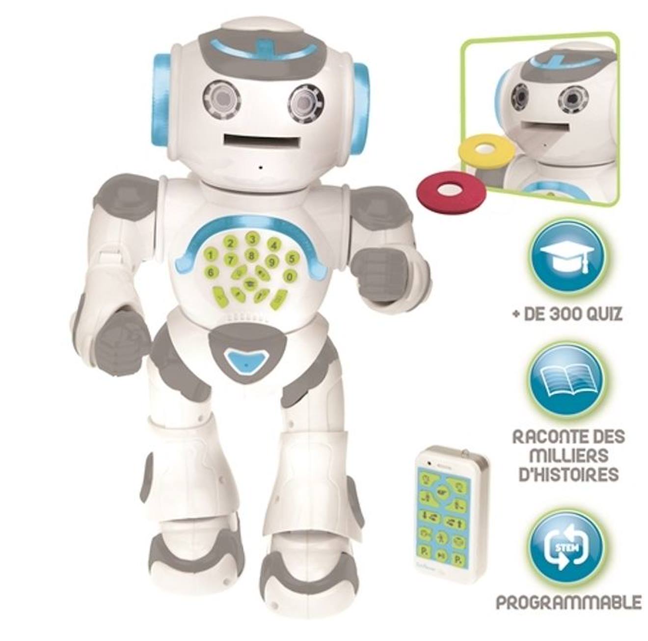 POWERMAN® MAX Mon Robot Ludo-Éducatif avec Fabrique à Histoires et Télécommande (Français) blanc