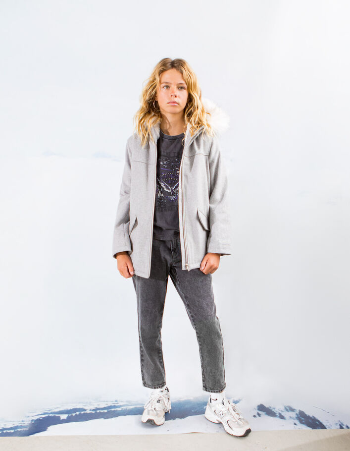 Manteau gris fourré esprit caban fille