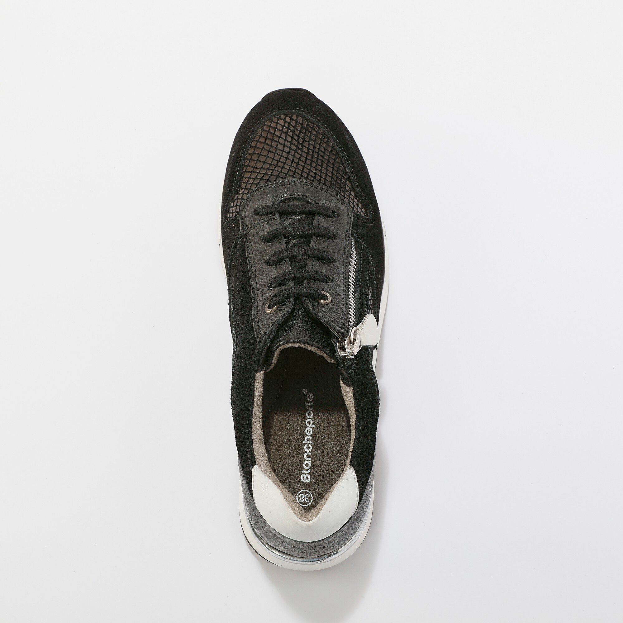 Baskets zippées en cuir empiècement python verni