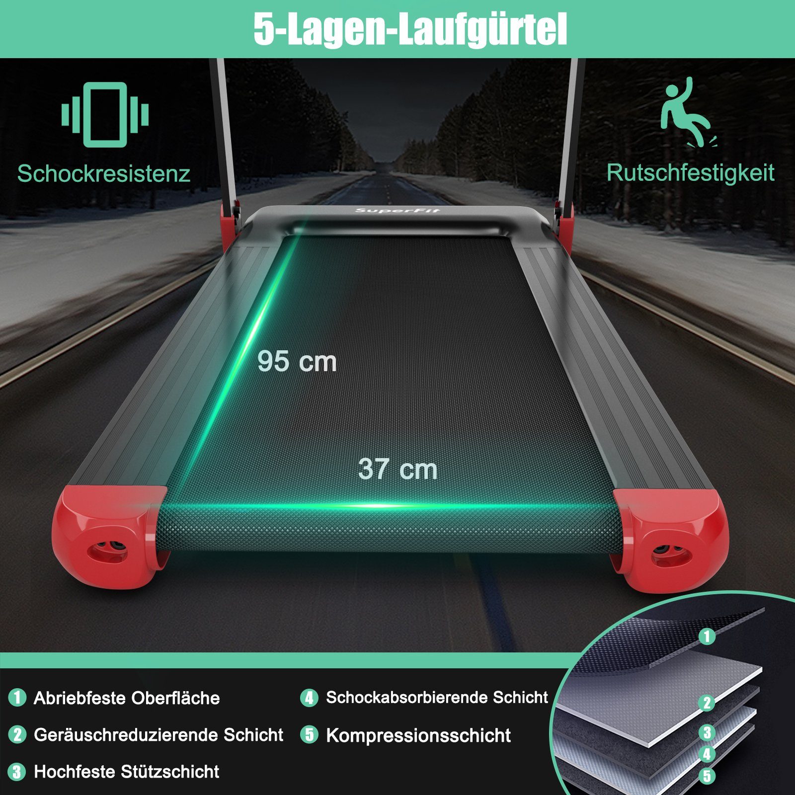 COSTWAY Laufband Fittnessgerät, 12 km/h mit 12 Programme, per App