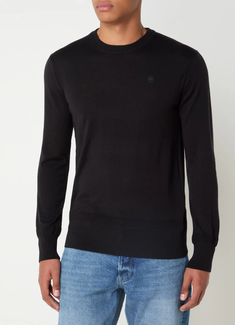 G-Star RAW Fine-knit merino wool pullover with logo embroidery