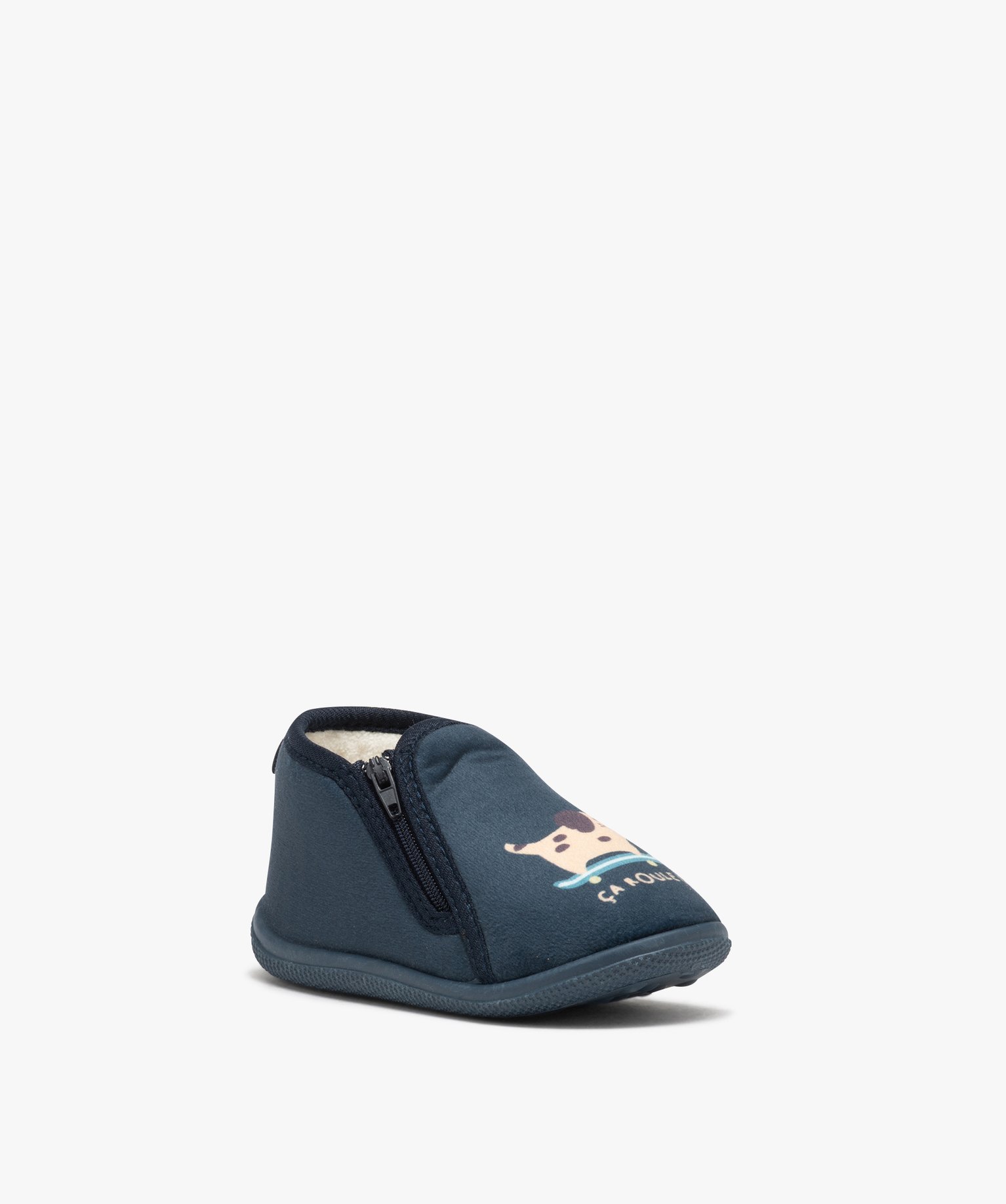 Chaussons bébé Garçon bottillons à zip en jersey imprimés bleu | GEMO